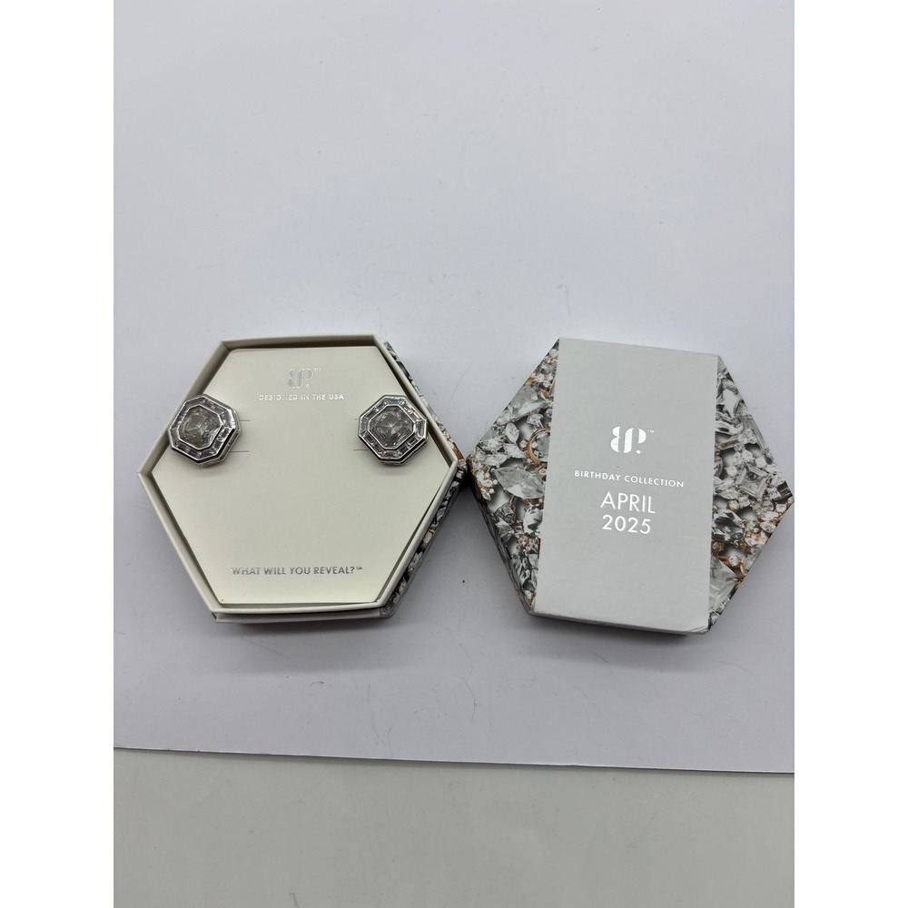 Bomb Party April 2025 Birthday Collection ER60802 CZ Rhodium Earrings NEW